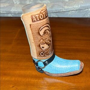 Blue and Tan LeatherBoot-Shaped Decorative Item for shot Tequilero. Glass 🤩
